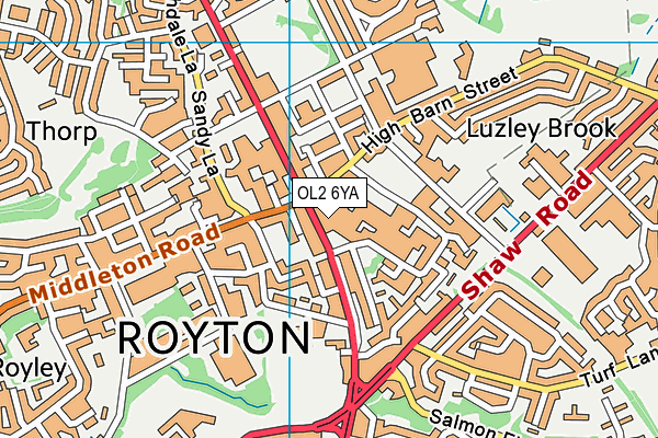 OL2 6YA map - OS VectorMap District (Ordnance Survey)