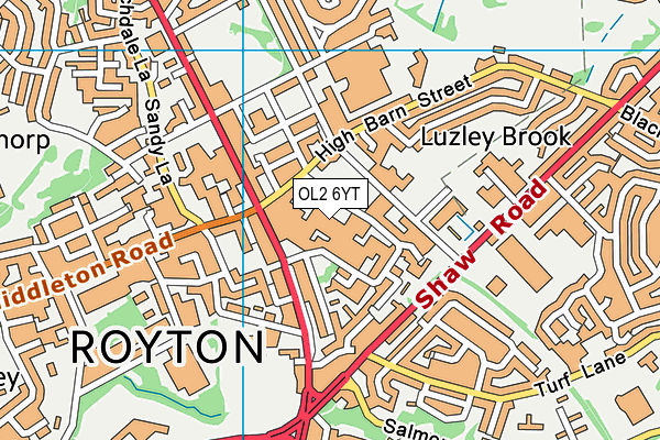 OL2 6YT map - OS VectorMap District (Ordnance Survey)