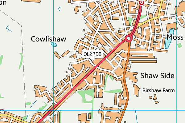 OL2 7DB map - OS VectorMap District (Ordnance Survey)