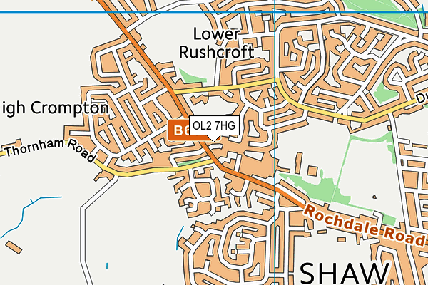 OL2 7HG map - OS VectorMap District (Ordnance Survey)