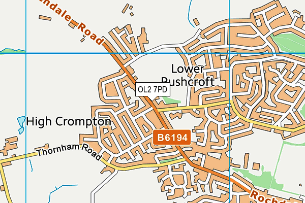 OL2 7PD map - OS VectorMap District (Ordnance Survey)