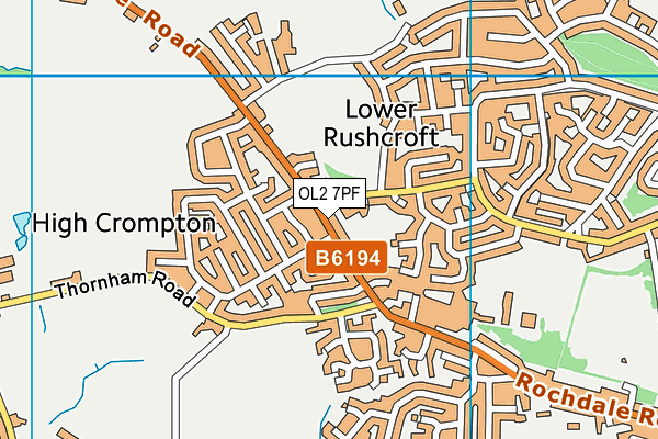 OL2 7PF map - OS VectorMap District (Ordnance Survey)