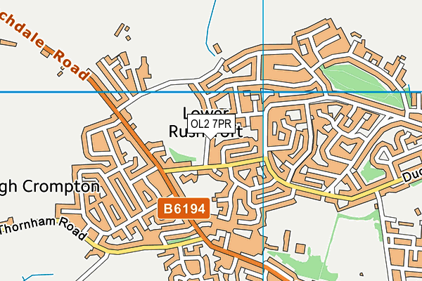 OL2 7PR map - OS VectorMap District (Ordnance Survey)