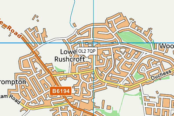 OL2 7QP map - OS VectorMap District (Ordnance Survey)