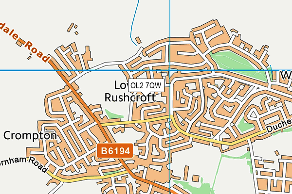 OL2 7QW map - OS VectorMap District (Ordnance Survey)