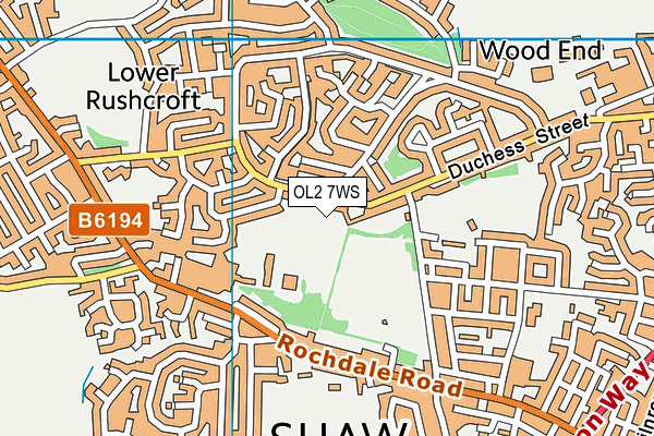 OL2 7WS map - OS VectorMap District (Ordnance Survey)