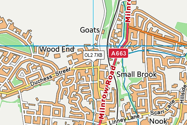 OL2 7XB map - OS VectorMap District (Ordnance Survey)