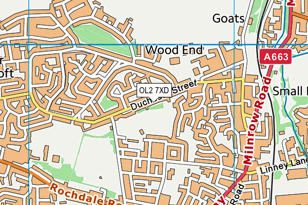 OL2 7XD map - OS VectorMap District (Ordnance Survey)