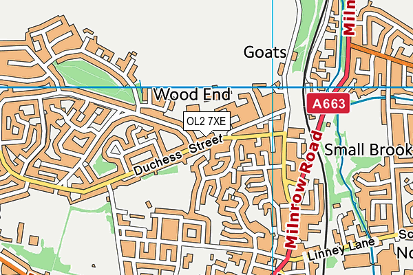 OL2 7XE map - OS VectorMap District (Ordnance Survey)