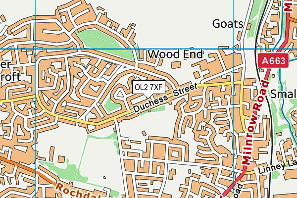 OL2 7XF map - OS VectorMap District (Ordnance Survey)