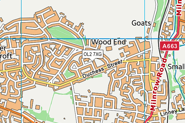 OL2 7XG map - OS VectorMap District (Ordnance Survey)