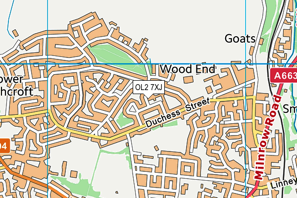 OL2 7XJ map - OS VectorMap District (Ordnance Survey)