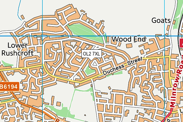 OL2 7XL map - OS VectorMap District (Ordnance Survey)
