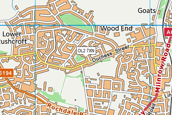 OL2 7XN map - OS VectorMap District (Ordnance Survey)