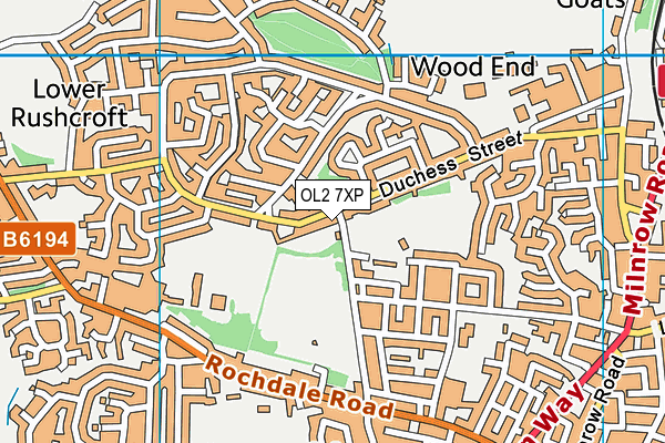OL2 7XP map - OS VectorMap District (Ordnance Survey)