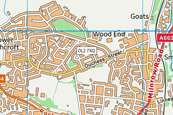 OL2 7XQ map - OS VectorMap District (Ordnance Survey)