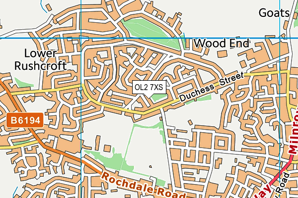 OL2 7XS map - OS VectorMap District (Ordnance Survey)