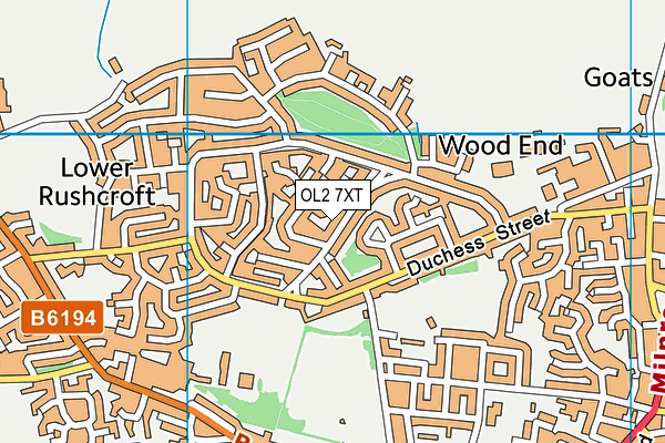OL2 7XT map - OS VectorMap District (Ordnance Survey)