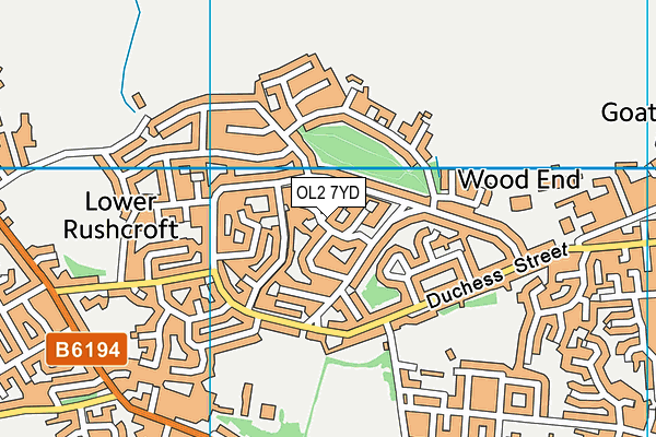 OL2 7YD map - OS VectorMap District (Ordnance Survey)