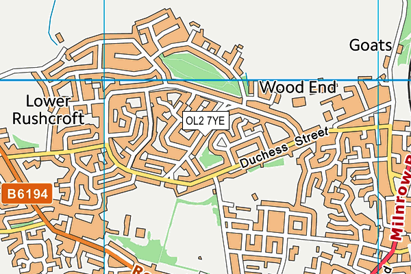 OL2 7YE map - OS VectorMap District (Ordnance Survey)