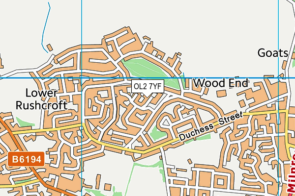 OL2 7YF map - OS VectorMap District (Ordnance Survey)