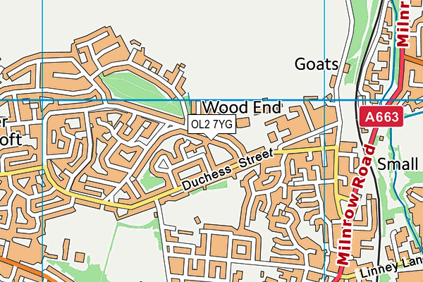 OL2 7YG map - OS VectorMap District (Ordnance Survey)