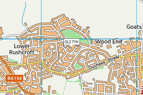 OL2 7YH map - OS VectorMap District (Ordnance Survey)