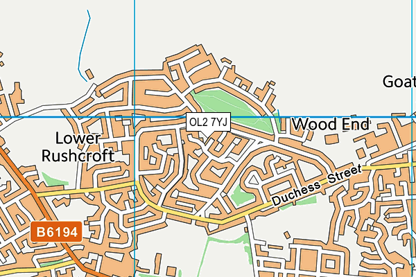 OL2 7YJ map - OS VectorMap District (Ordnance Survey)