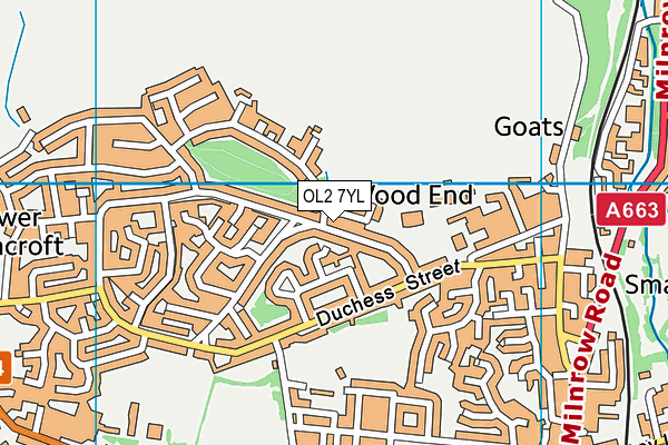 Rushcroft Primary School map (OL2 7YL) - OS VectorMap District (Ordnance Survey)