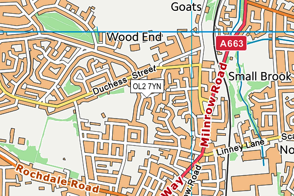 OL2 7YN map - OS VectorMap District (Ordnance Survey)