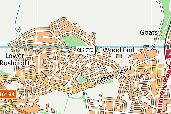 OL2 7YQ map - OS VectorMap District (Ordnance Survey)