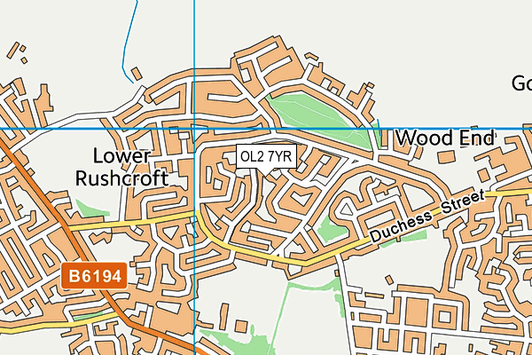 OL2 7YR map - OS VectorMap District (Ordnance Survey)