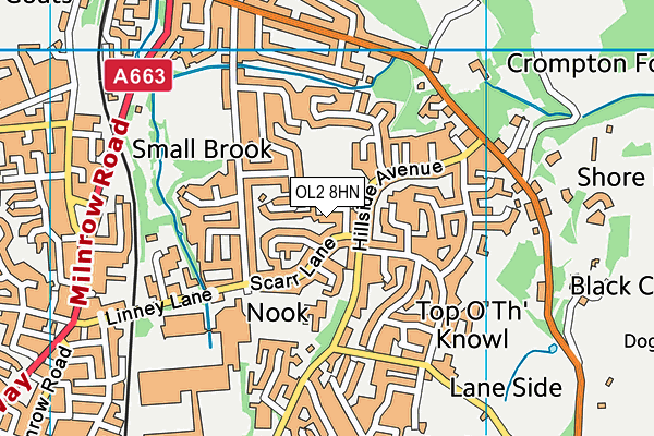 Buckstones Primary School map (OL2 8HN) - OS VectorMap District (Ordnance Survey)