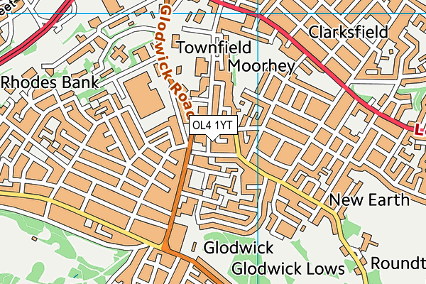 OL4 1YT map - OS VectorMap District (Ordnance Survey)