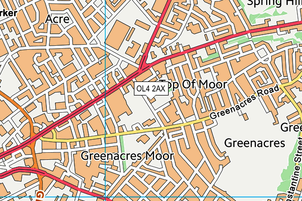 Greenacres Primary Academy map (OL4 2AX) - OS VectorMap District (Ordnance Survey)