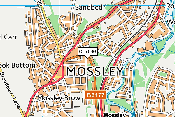 OL5 0BG map - OS VectorMap District (Ordnance Survey)