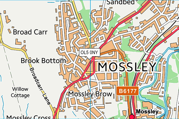 Map of THE WORKS (MOSSLEY) LTD at district scale