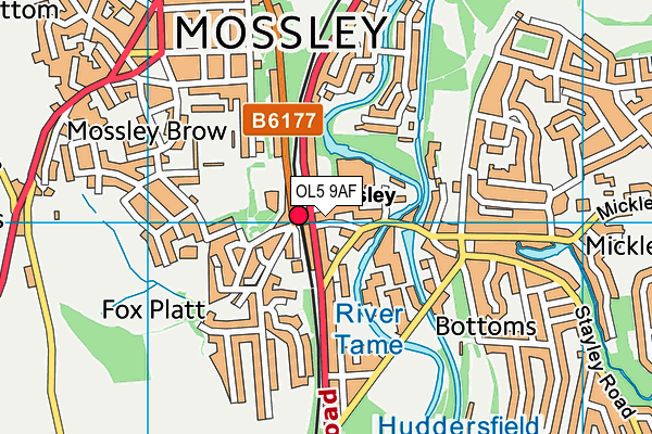 OL5 9AF map - OS VectorMap District (Ordnance Survey)