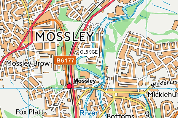 OL5 9GE map - OS VectorMap District (Ordnance Survey)