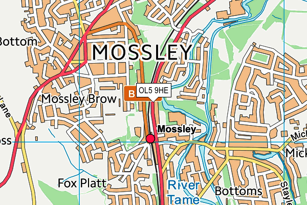 OL5 9HE map - OS VectorMap District (Ordnance Survey)