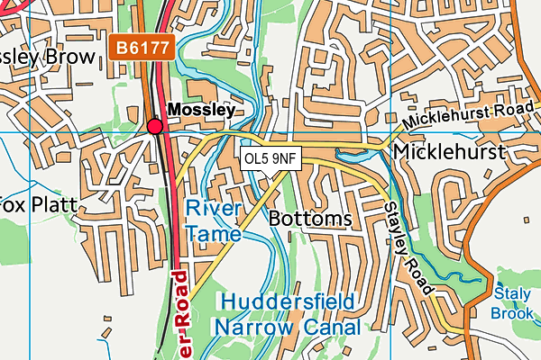 OL5 9NF map - OS VectorMap District (Ordnance Survey)