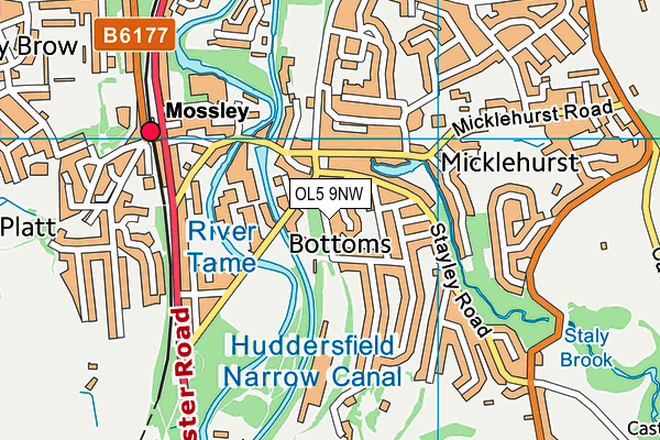 OL5 9NW map - OS VectorMap District (Ordnance Survey)