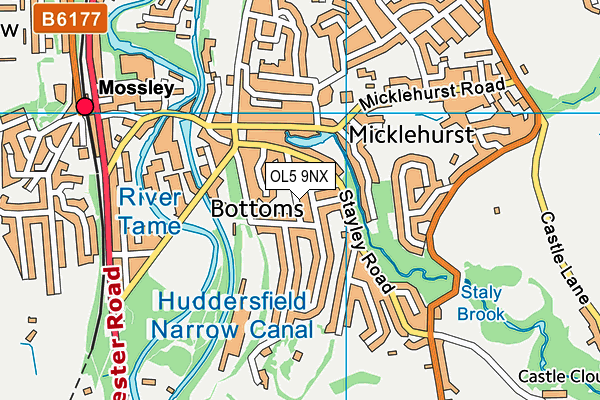 OL5 9NX map - OS VectorMap District (Ordnance Survey)