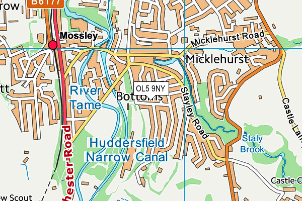 OL5 9NY map - OS VectorMap District (Ordnance Survey)