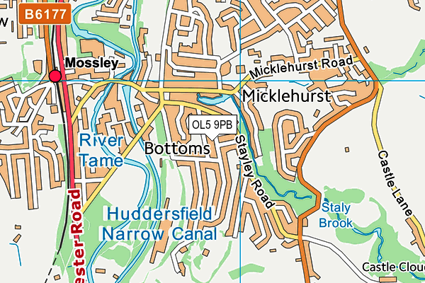 OL5 9PB map - OS VectorMap District (Ordnance Survey)