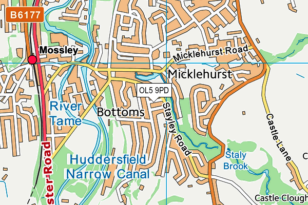 OL5 9PD map - OS VectorMap District (Ordnance Survey)