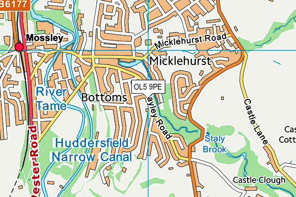 OL5 9PE map - OS VectorMap District (Ordnance Survey)