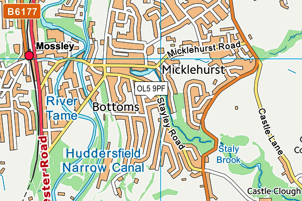 OL5 9PF map - OS VectorMap District (Ordnance Survey)