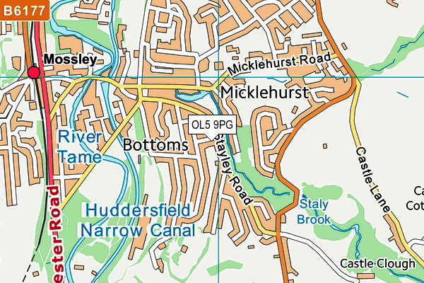 OL5 9PG map - OS VectorMap District (Ordnance Survey)