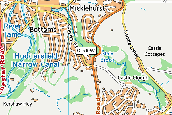 OL5 9PW map - OS VectorMap District (Ordnance Survey)